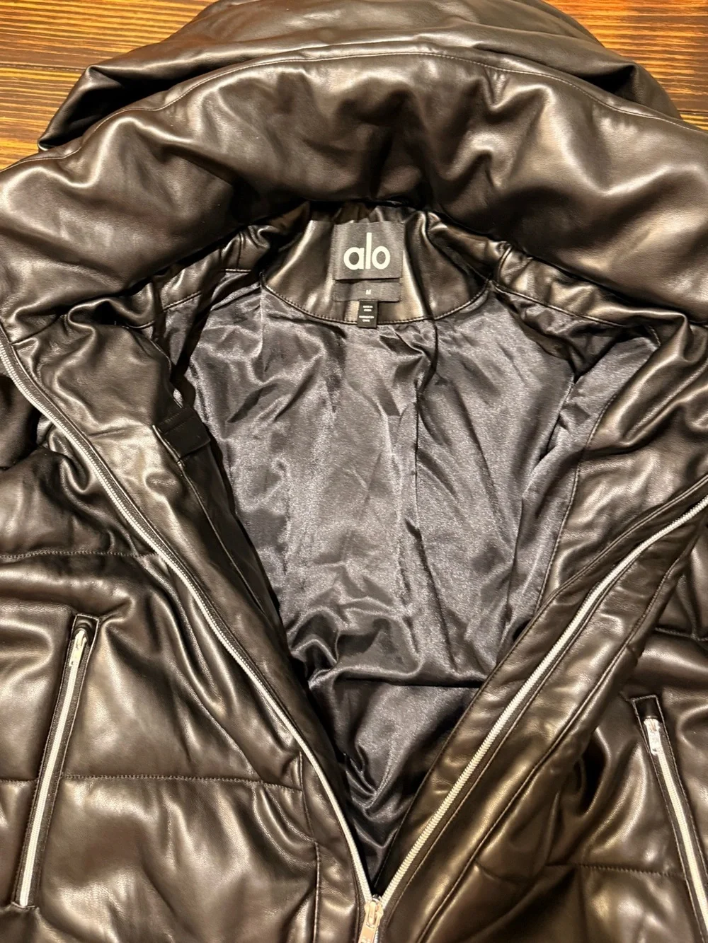 ALO Yoga Faux Leather Boss Puffer Jacket Black Size M